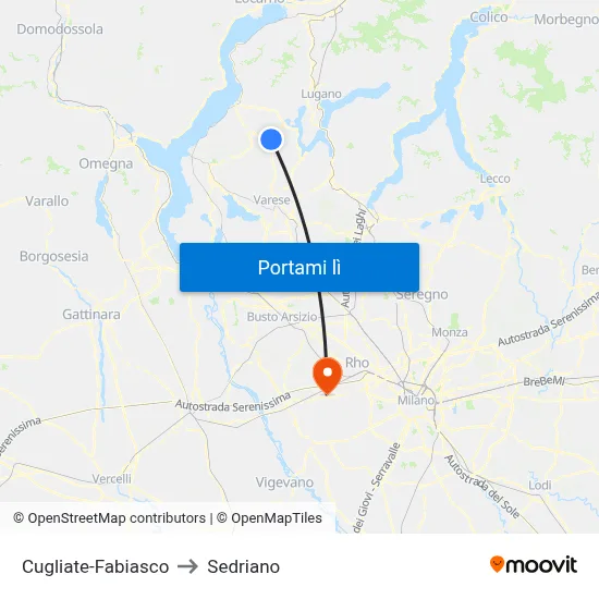 Cugliate-Fabiasco to Sedriano map
