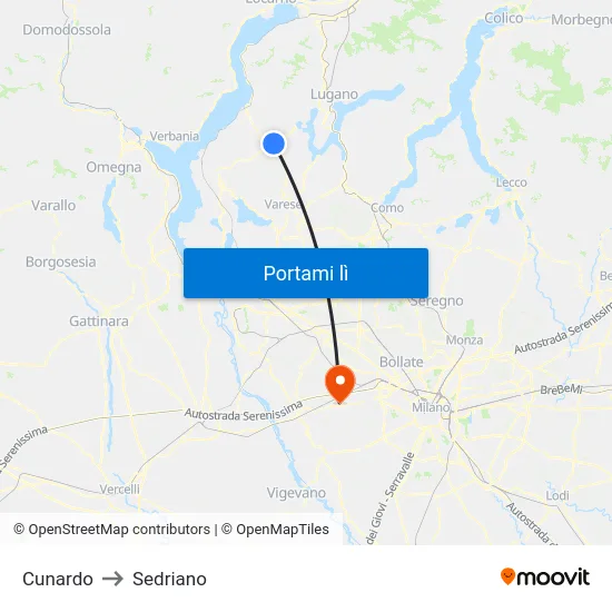 Cunardo to Sedriano map
