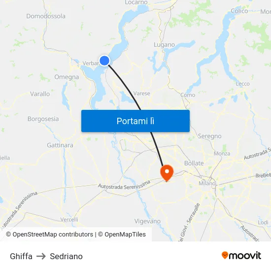 Ghiffa to Sedriano map