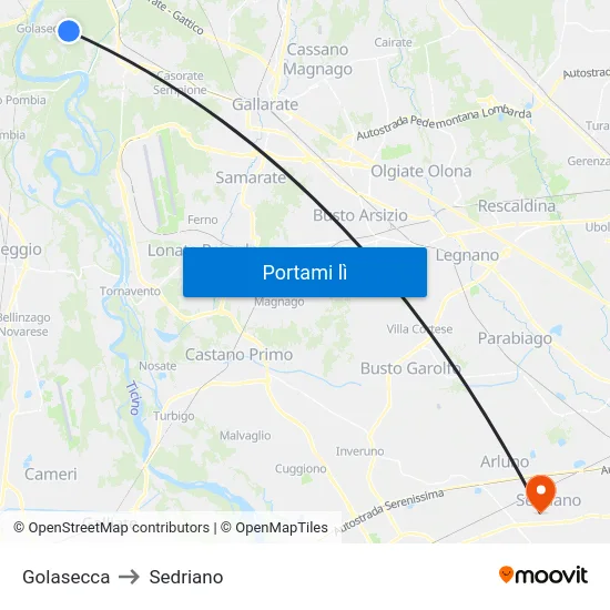 Golasecca to Sedriano map