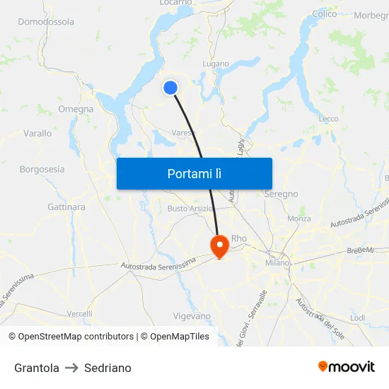 Grantola to Sedriano map