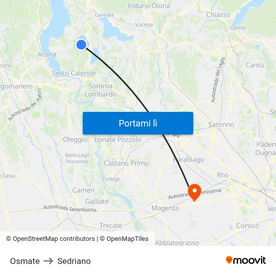 Osmate to Sedriano map