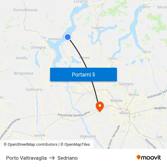 Porto Valtravaglia to Sedriano map