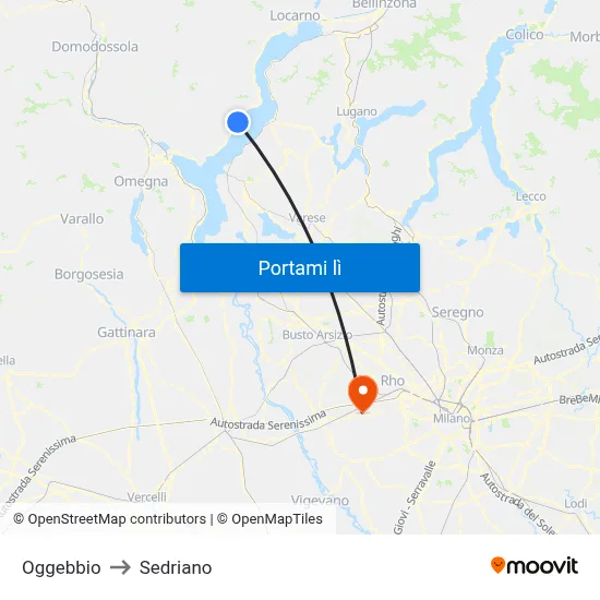 Oggebbio to Sedriano map