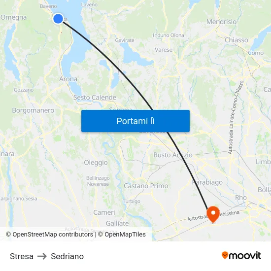 Stresa to Sedriano map