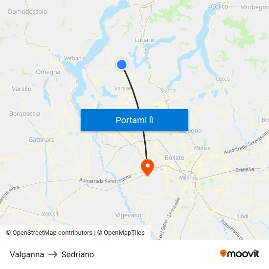 Valganna to Sedriano map