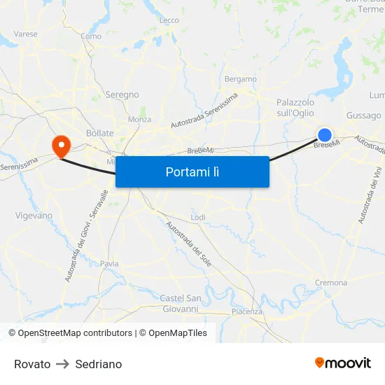 Rovato to Sedriano map