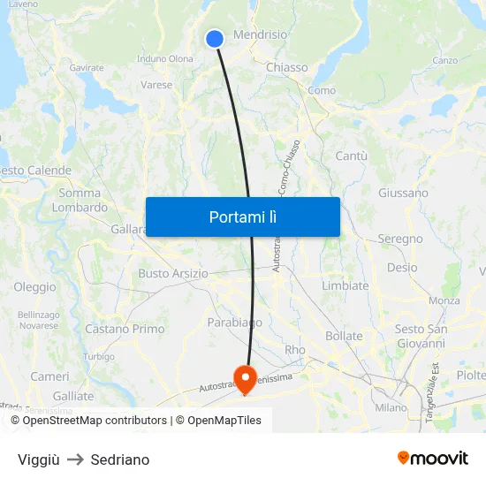Viggiù to Sedriano map
