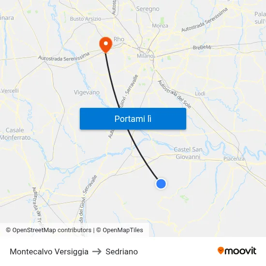 Montecalvo Versiggia to Sedriano map