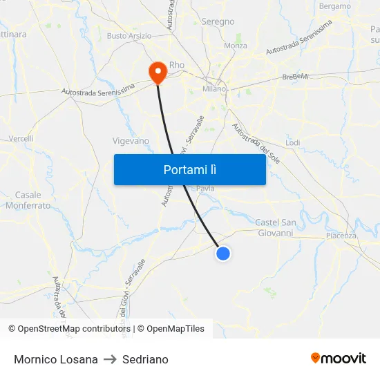 Mornico Losana to Sedriano map