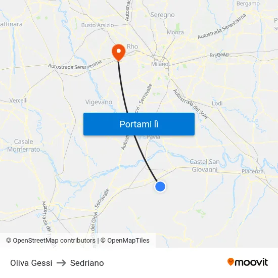 Oliva Gessi to Sedriano map