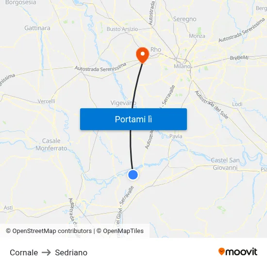Cornale to Sedriano map