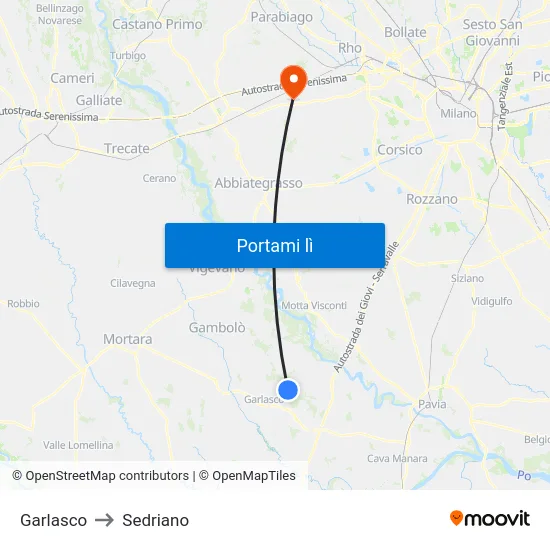 Garlasco to Sedriano map