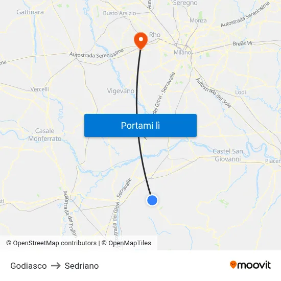 Godiasco to Sedriano map