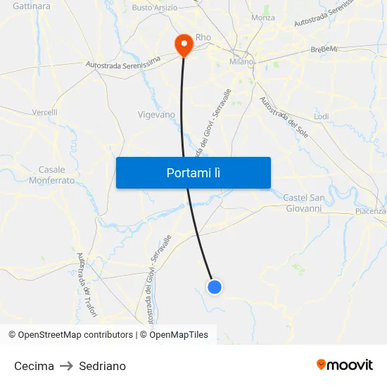 Cecima to Sedriano map