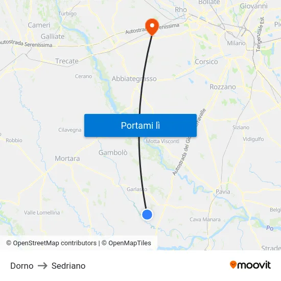 Dorno to Sedriano map