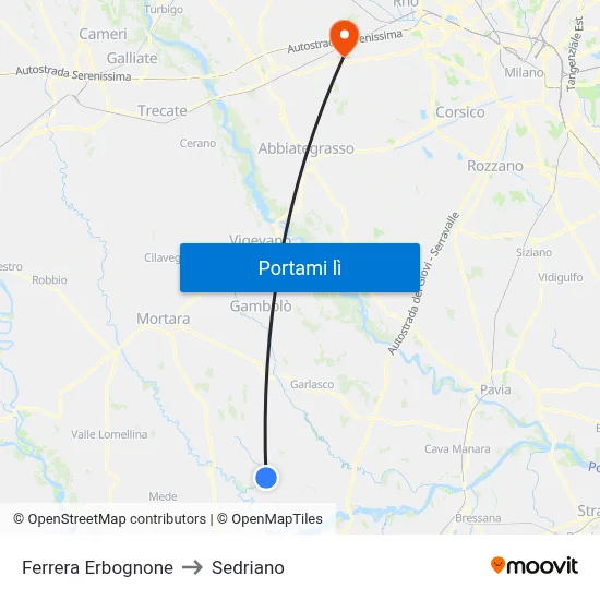 Ferrera Erbognone to Sedriano map