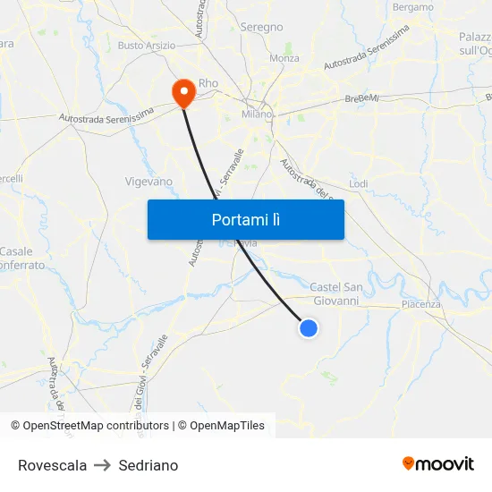 Rovescala to Sedriano map