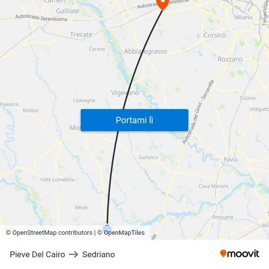 Pieve Del Cairo to Sedriano map