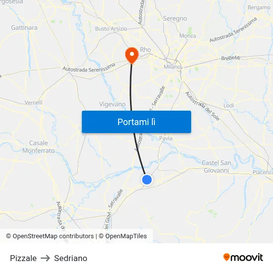 Pizzale to Sedriano map