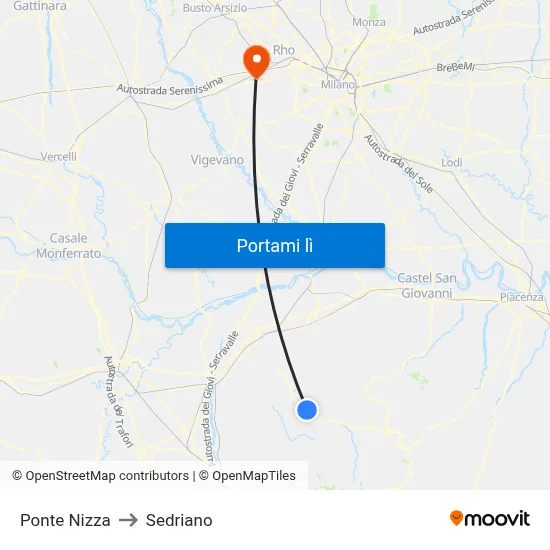 Ponte Nizza to Sedriano map