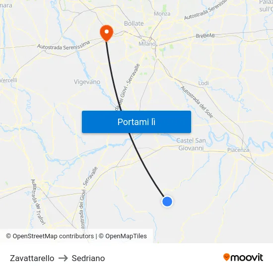 Zavattarello to Sedriano map