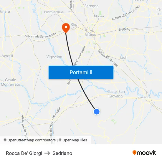 Rocca De' Giorgi to Sedriano map