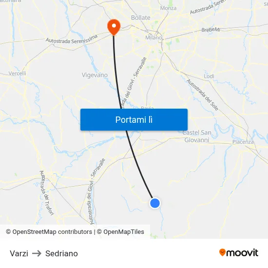 Varzi to Sedriano map