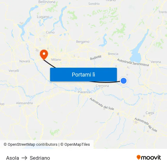 Asola to Sedriano map