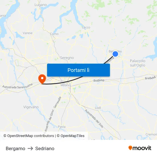 Bergamo to Sedriano map