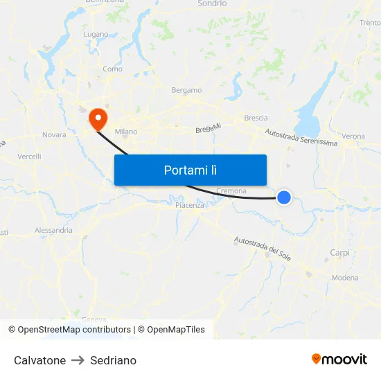 Calvatone to Sedriano map