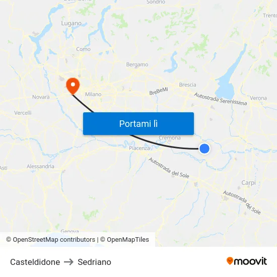 Casteldidone to Sedriano map