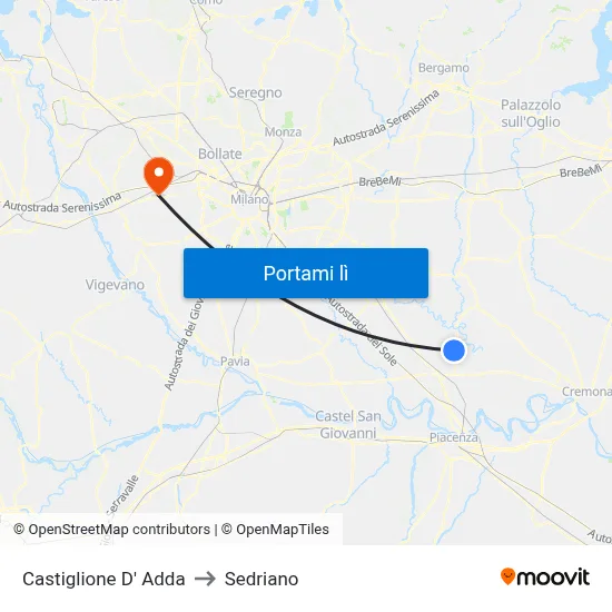 Castiglione D' Adda to Sedriano map