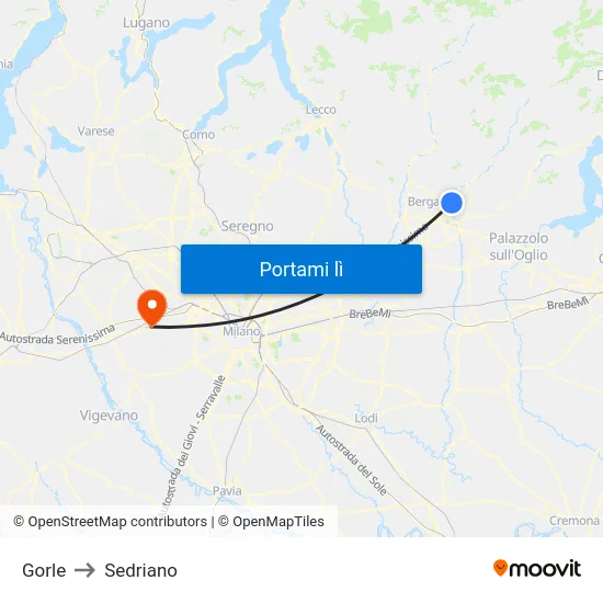 Gorle to Sedriano map