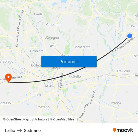 Lallio to Sedriano map