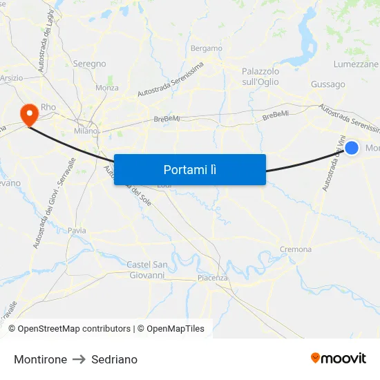 Montirone to Sedriano map