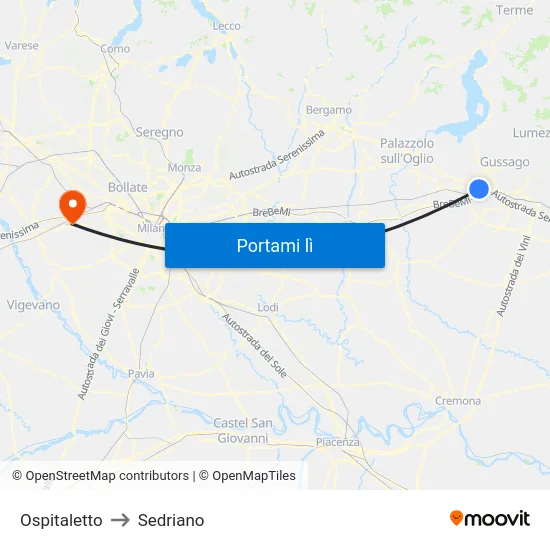 Ospitaletto to Sedriano map