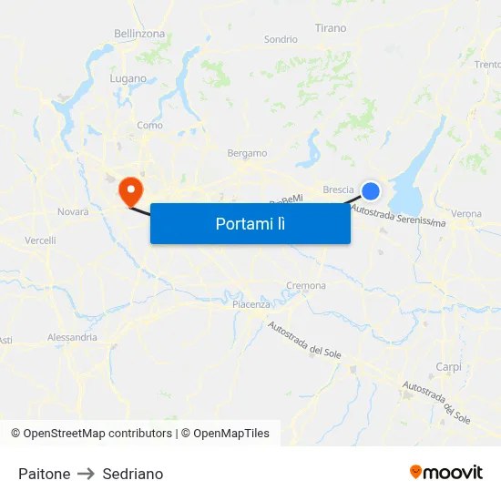 Paitone to Sedriano map