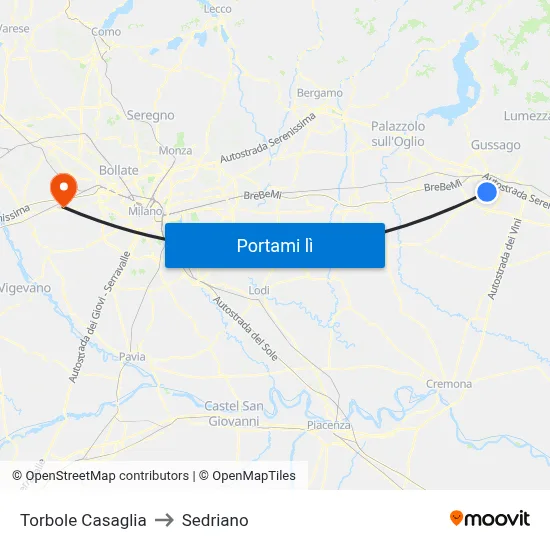 Torbole Casaglia to Sedriano map