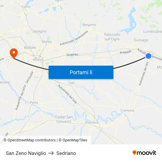 San Zeno Naviglio to Sedriano map