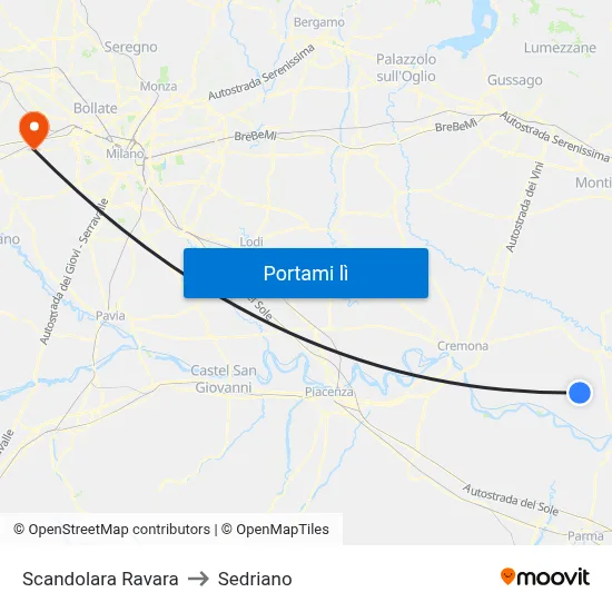 Scandolara Ravara to Sedriano map