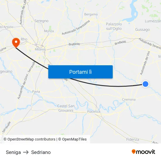 Seniga to Sedriano map