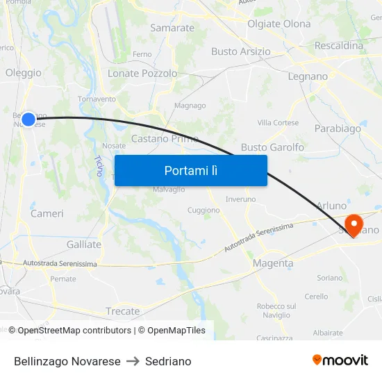 Bellinzago Novarese to Sedriano map