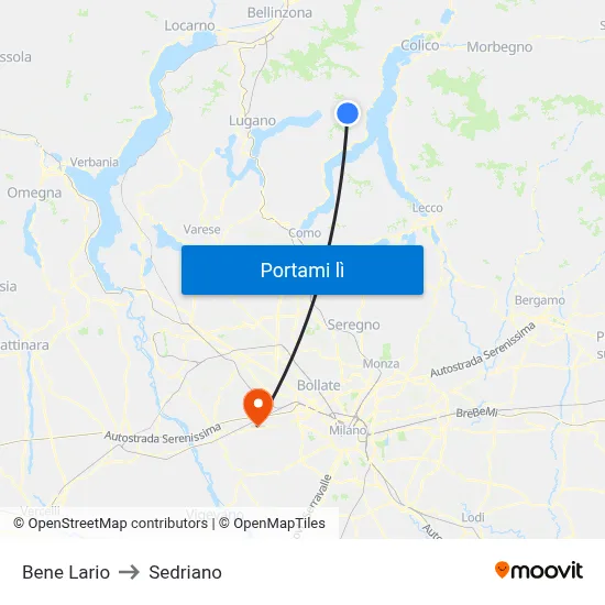 Bene Lario to Sedriano map