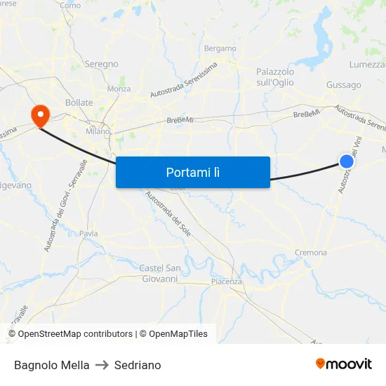 Bagnolo Mella to Sedriano map