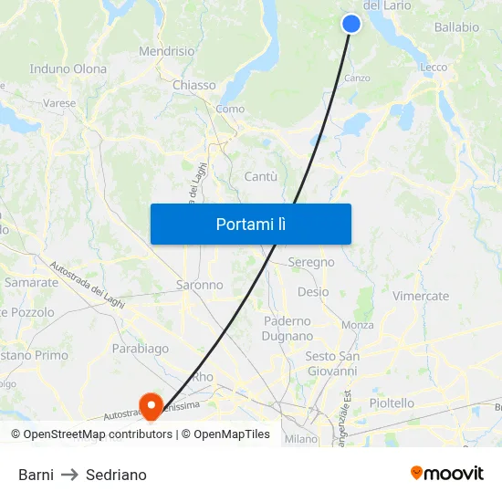 Barni to Sedriano map