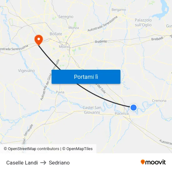 Caselle Landi to Sedriano map