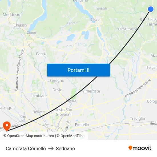 Camerata Cornello to Sedriano map