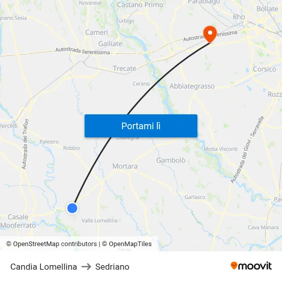 Candia Lomellina to Sedriano map