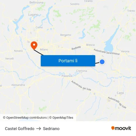 Castel Goffredo to Sedriano map